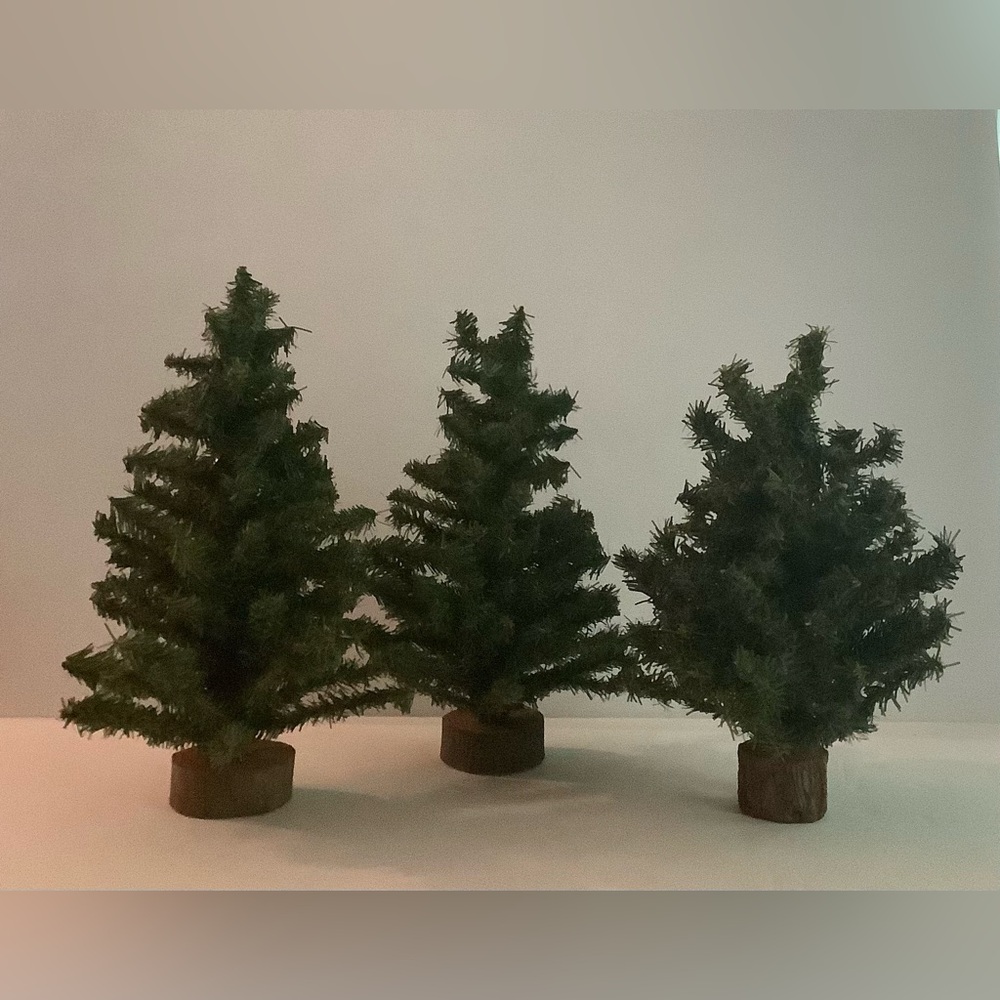 Mini Artificial Evergreen Tabletop Trees, Lot of 3, Green